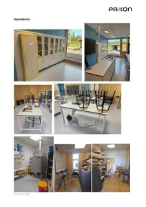 Fotografier av et spesialrom (laboratorierom) med innredning og utstyr.