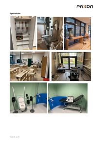 Fotografier av et spesialrom med utstyr, skolerom og bad.