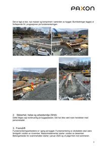 Fotografier av byggeplass som viser fundamentarbeider og maskiner.