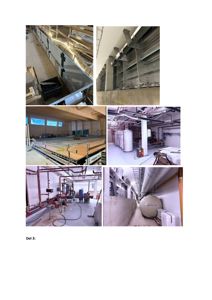 En collage bestående av seks fotografier som viser ulike faser og detaljer i en byggeprosess, inkludert takkonstruksjon, rørleggerarbeid og tekniske installasjoner.