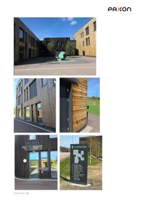 Fotografier av Flesberg skole, inkludert hovedinngang, fasade og et utsnitt av skolegården.