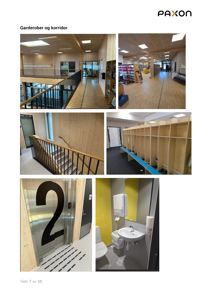 Fotografier av et interiør som viser garderobe, korridor og bad.