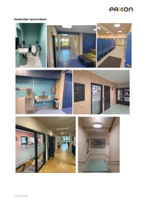 Fotografier av garderobe og korridorer i en bygning.