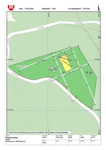 Situasjonsplan som viser tomtens form, grenser, areal (433,5 m²), plassering av bygning (102,3 m²) og tilstøtende veier (Gruvevegen).