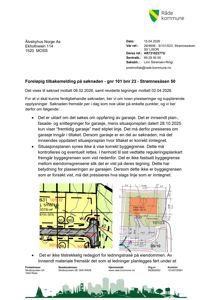 Bildet viser en situasjonsplan (tomteplan) med bygningstegninger, eiendomsgrenser og tekniske data som areal og høyde.