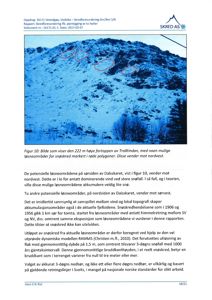 Fotografi av en fjelltopp (Trolltinden) med markerte løsnemråder for snøskred.