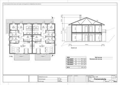 Etasjeplan for 2. etasje med romfordeling og mål for fire leiligheter.