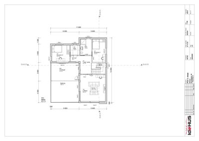 Etasjeplan som viser romfordeling, mål og funksjoner i et hus.
