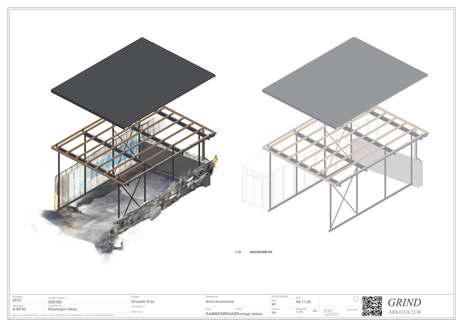 3D-visualisering (rendering) som viser etasjeplan og fasadeoppsett for en bygning. Bildet er merket som 'Illustrasjon Akso'.