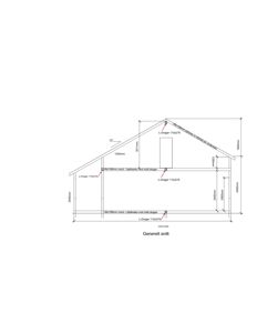 Generelt snitt gjennom en bygning som viser takkonstruksjon, drager og høyder.