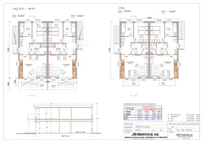 Etasjeplaner for 1. etg. og 2. etg. med romfordeling og arealoppsett