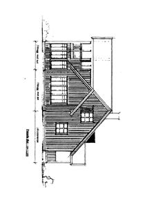 Tegning som viser fasade mot sør (SØ) på en bygning med vinduer og takform.