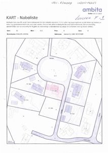 Kart over eiendom med naboliste, viser tomtegrenser, bygninger og veier.