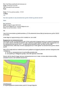 Et utdrag fra et kart eller en situasjonsplan som viser eiendomsnummer 35/323 og naboeiendommer, inkludert byggegrenser og vei.