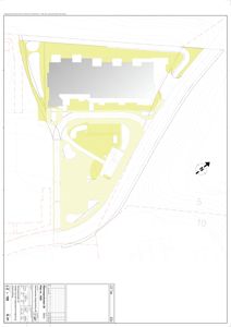 Situasjonsplan som viser tomtens form, høydeforhold (konturlinjer), bygningers plassering, veier og innkjørsler.