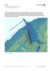 Et topografisk kart som viser terrengform, vannløp (flomveier) og et definert areal (svart rektangel) i en byggeområde.