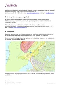 Kart over flystøysoner for Kristiansand lufthavn, med markering av eiendom og støysoner.