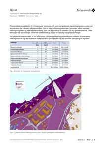 Et kart over et planområde som viser inntak for infiltrasjonssystemer (grønn og blått) og en underliggende geologisk kartlegging (lilla).