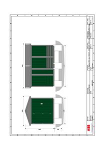 Fasadetegning som viser oppriss av en bygning (eller en del av den) sett fra utsiden, med mål og detaljer for tak og vegger.