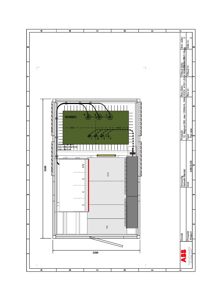 En teknisk tegning som viser en detaljert anordning av en ABB-motor (1250VA) med tilhørende kabler og dimensjoner.