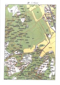 Situasjonsplan med detaljerte eiendomsnummer (f.eks. 63/1, 64/9), topografi (konturlinjer), veier og vannveier (Oksefjellågen).