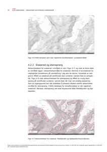 Bildet viser to kart (Figur 4-6 og Figur 4-7) som illustrerer skredhendelser og aktsomhetsområder for snøskred i et geografisk område.