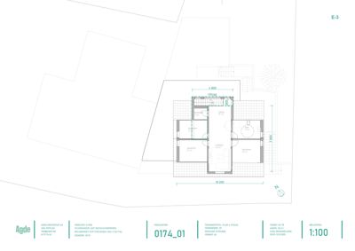 Etasjeplan (1. etasje) som viser romfordeling, dimensjoner og plassering av vegg og trapp.