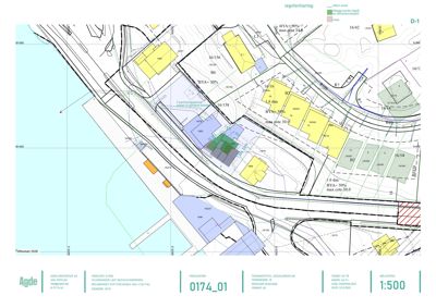 Situasjonsplan som viser tomtens plassering i forhold til nabolag, veier og vann, med angitte byggegrenser (BYA) og arealdata.