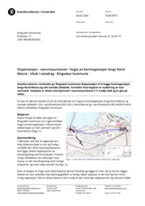 Et situasjonskart eller oversiktskart som viser et geografisk område med vassdrag (Nord-Mesna og navnløs sidebekk), etableringsområde for vannverk, og en markert bygning (VBA). Kartet er hentet fra et søknadssak.