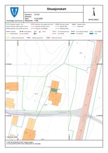 Situasjonskart som viser eiendomsforhold, naboeiendommer, veier og arealbruk for eiendommen 13/143 i Vestvågey kommune.