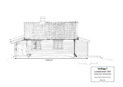 Fasadetegning av en eksisterende bygning sett fra vest.