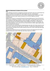 Situasjonsplan som viser bygningenes plassering i forhold til vegnett og beregnede avstander til vegmidte.