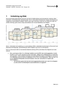Etasjeplan som viser romfordeling for leiligheter 1-6, med markerte områder for ramningsvei og personbase.
