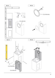 Detaljtegning som viser monteringsinstruksjoner og komponenter (CO-STO000-004, CO-LIS000-030) for en innredningsdel eller møbel.