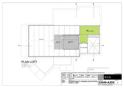 Etasjeplan for loftet (PLAN LOFT) som viser romfordeling, stueplassering og arealoppsett.
