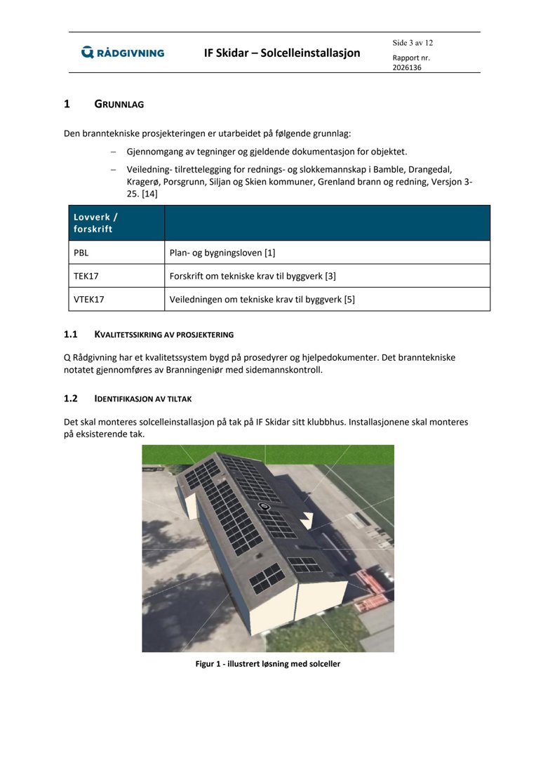 3D-visualisering (rendering) av en solcelleanlegg på taket av en bygning.