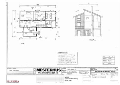 Bildet viser en tegning med etasjeplan (2. Etg.) til venstre og et snitt (Snitt A-A) til høyre, begge med mål og romfordeling.