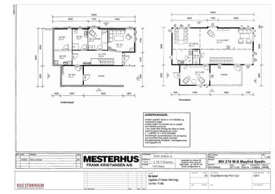 Plantegning som viser romfordeling og dimensjoner for etasjene i en Mesterhus-husmodell (MH 210 M-S).