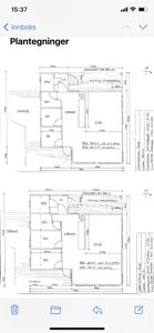 Plantegninger som viser romfordeling og mål for to ulike etasjer av en bolig.