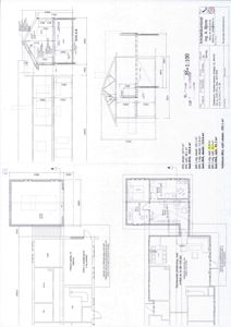 Bildet viser en tegning med etasjeplaner (B1 og B2) og et snitt (Snitt AA) av en bygning, inkludert mål og romfordeling.
