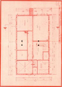 Etasjeplan (1. etasje) med romfordeling, dimensjoner og notasjoner.