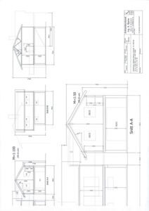 Snittegning (Snitt A-A og B-B) som viser bygningens tverrsnitt, takkonstruksjon og romfordeling.