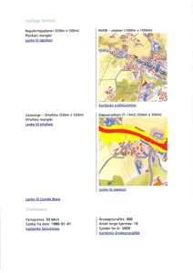 Et skjema som viser ulike kart og kartlenker knyttet til et sted, inkludert situasjonskart, ortofoto, støyvarselskart og trafikkdata.