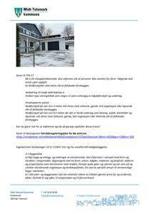 Fotografi av en eksisterende bygning (garasje/hus) med gjerde og snø på bakken.