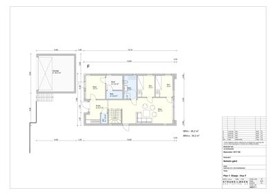 Etasjeplan (Plan 1) for hus F i prosjektet Åshøim gård, som viser romfordeling, mål og areal.