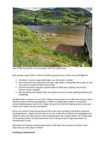 Fotografi av en synfaring fra nabotomta (gbnr 92/6) mot et søkt tiltak, som viser et sjøbu, en mur og omgivelsene.