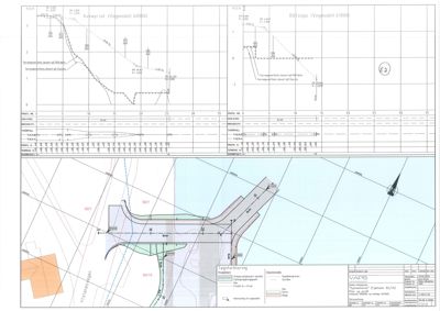 Situasjonsplan som viser avkryssing, bryting og terrengforhold for et prosjekt.