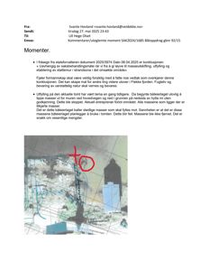 Et kart eller situasjonsplan med en markert rute (rødt 'to') og en bygning (blått rektangel).