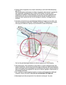 En tegning som viser en detaljert situasjonsplan for en vegkryssing og en murt oppriss, med markerte sidebegrensninger og vannledning.
