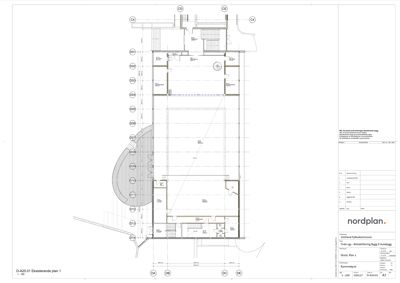 Etasjeplan (eksisterende plan 1) som viser romfordeling, vegger og dører.